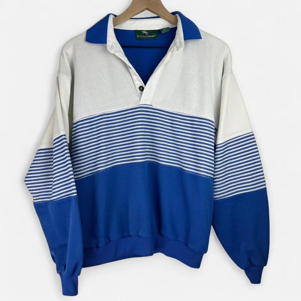Vintage steeplechase blue striped rugby pullover sweatshirt